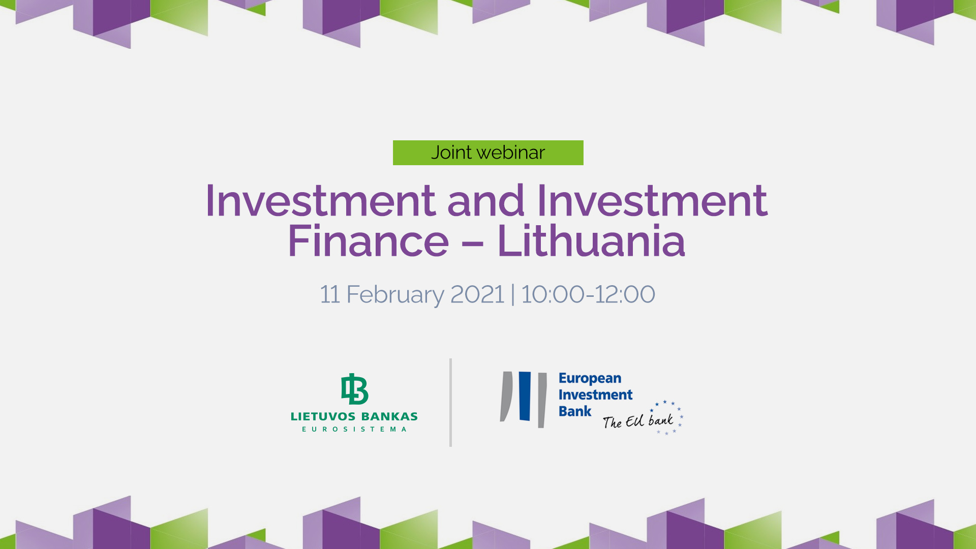 Bendras internetinis seminaras su Europos investicijų banku apie investicijas ir investicijų finansavimą Lietuvoje