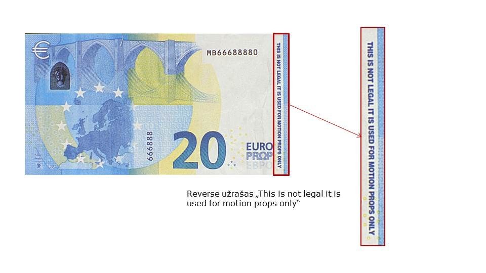 Netikro banknoto Movey Money reversas
