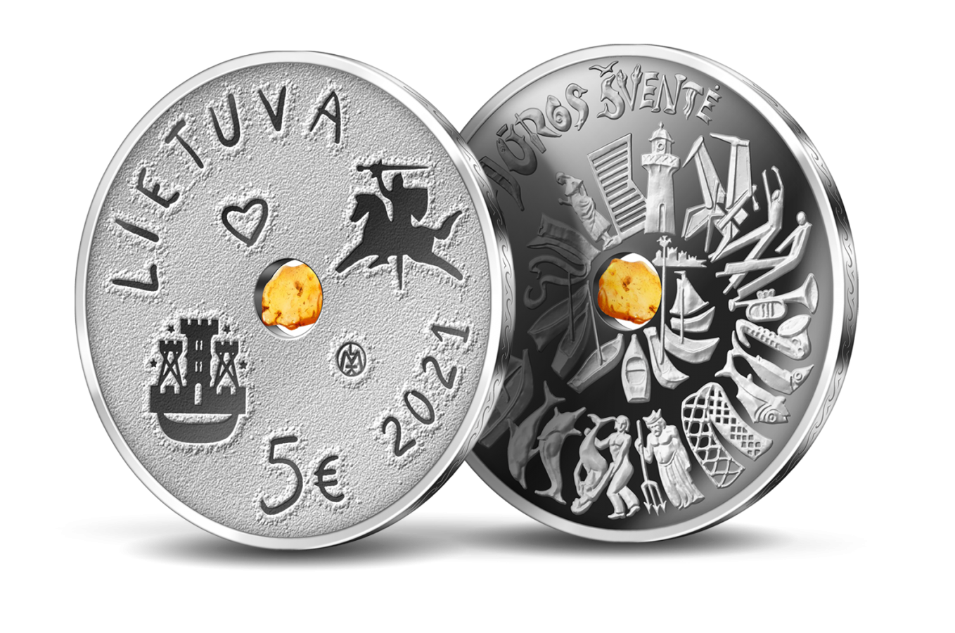 Bank of Lithuania issues collector coin dedicated to the Sea Festival containing amber