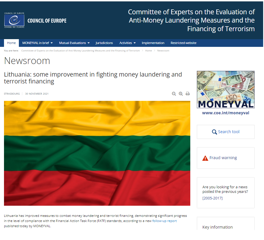 MONEYVAL: kovoje su pinigų plovimu ir teroristų finansavimu – reikšmingas Lietuvos progresas