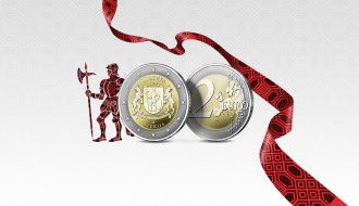 An armoured soldier and two lynxes on the euro coin dedicated to Dzūkija