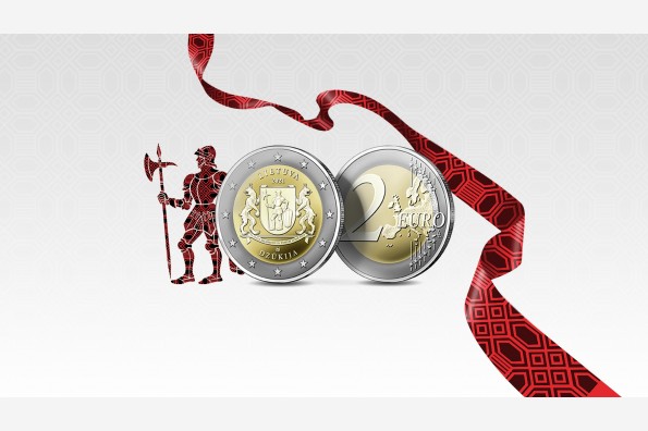 An armoured soldier and two lynxes on the euro coin dedicated to Dzūkija